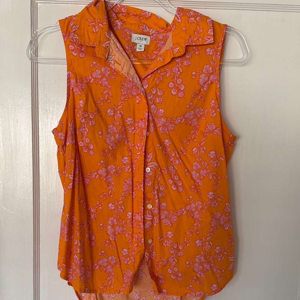J. Crew Orange and Pink Floral Button Down Shirt